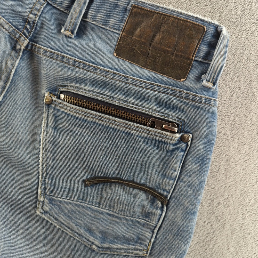 G Star Raw Jeans 33x32 (Fits 34x32) Attacc Light Blue Faded Whiskers Honeycomb